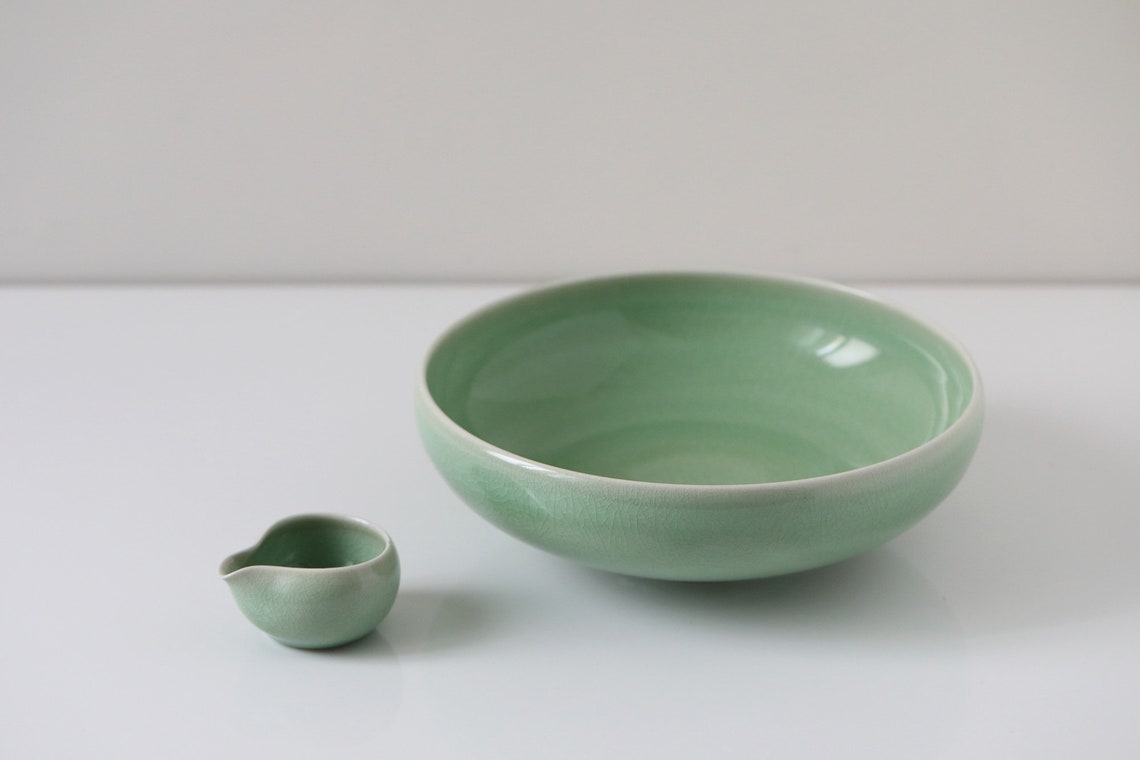Korean Celadon Ceramic Salad Bowl Main Dish Beautiful green Etsy