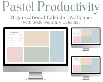 2026 Pastel Productivity Computer Wallpaper Organizer, Calendar, Organizational, Mac, PC, Desktop, Student, Tech, Productivity, Professional