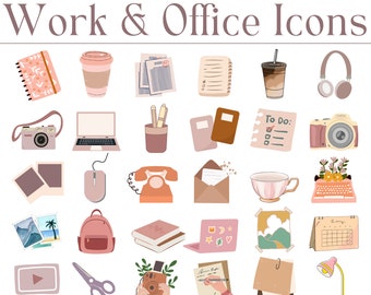 140 iconos de oficina de trabajo, iconos de productividad, Mac, Windows, PC, Notion, WFH, iconos de carpetas, iconos de archivos, escritorio, iconos para estudiantes, tecnología, iconos