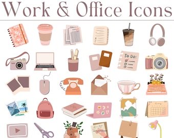 140 iconos de oficina de trabajo, iconos de productividad, Mac, Windows, PC, Notion, WFH, iconos de carpetas, iconos de archivos, escritorio, iconos para estudiantes, tecnología, iconos