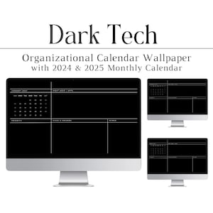 2025 dunkles Thema Desktop Wallpaper, Kalender-Tapete, Schwarz, Minimalistisch, Organisatorische Tapete, Mac, PC, Windows, Tech, Nacht, Organizer