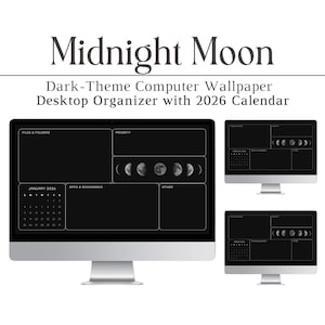 Fondo de pantalla de Luna de Medianoche 2026, Tema oscuro, Organizador, Calendario, Mac, PC, Windows, Tecnología, Negro, Productividad, Fondo de computadora, HD