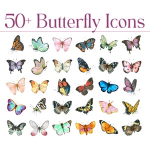 50 個の蝶のアイコン、ファイル アイコン、フォルダー アイコン、Mac、PC、Windows、Notion、アイコン、デスクトップ、かわいい、カラフル、ボヘミアン、美的アイコン、バンドル パック
