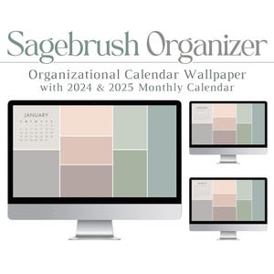 2025 Sagebrush Desktop Wallpaper Organizer, Desktop Calendar, Aesthetic, Minimalist, Sage, Beige, Green, Mac, PC, Tech, HD, Organizational