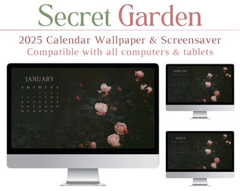 2025 Secret Garden Kalender Wallpaper, Bildschirmschoner, Mac, PC, Windows, Tech, Desktop, Laptop, Tablet, Floral, Dunkles Thema, Nacht, Blumen, HD