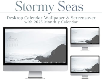 2025 Stormy Seas Calendar Desktop Wallpaper, Nautical, Computer Background, Mac, PC, Windows, HD, Screensaver, Gray, Grey Aesthetic, Tech