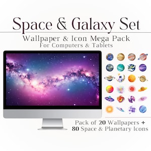 Space Wallpaper + Ordner Icon Set, Bundle-Pack, Desktophintergrund, Laptop, Ordner, Dateisymbole, Weltraum, Mac, PC, Windows, Galaxy, Tech, HD