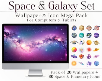 Space Wallpaper + Folder Icon Set, Bundle Pack, Desktop Wallpaper, Laptop, Folders, File Icons, Space, Mac, PC, Windows, Galaxy, Tech, HD