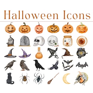 70 個のハロウィーン アイコン、不気味なアイコン、Mac、Windows、PC、iPad、フォルダー アイコン、ファイル アイコン、10 月、Notion、テクノロジー、Goodnotes、デジタル ステッカー、PNG