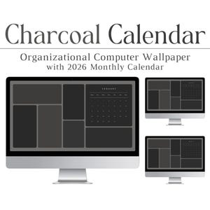 2026 Charcoal Calendar, Desktop Wallpaper, Dark Theme, Minimalist, Organizer, Mac, PC, Computer, Tech, Gray, Grey, Sleek, Productivity, HD