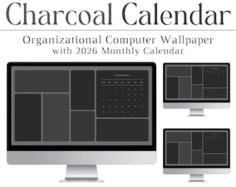 2026 Charcoal Calendar, Desktop Wallpaper, Dark Theme, Minimalist, Organizer, Mac, PC, Computer, Tech, Gray, Grey, Sleek, Productivity, HD