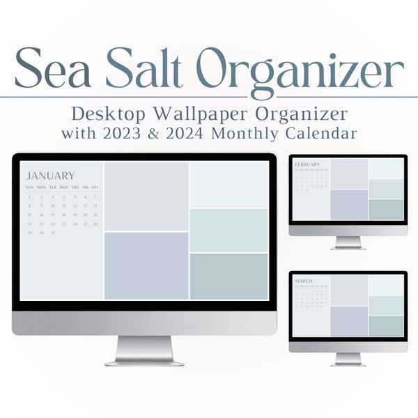 Sea Salt Desktop Wallpaper Organizer + 2024 Calendar, Organizational, Mac, PC, Windows, Tech, Productivity, Computer Background, Aesthetic