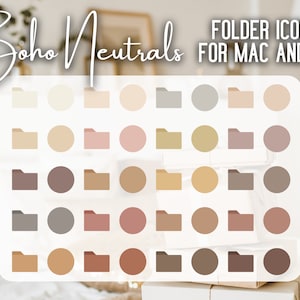 May include: A set of 20 folder icons in various shades of beige, brown, and gray. The icons are arranged in a grid of four rows and five columns. The text "Boho Neutrals" and "FOLDER ICONS FOR MAC AND PC" is at the top of the image.