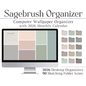 2026 Sagebrush Computer Wallpaper & Folder Icon Set, Minimalist, Organizer, Productivity, Desktop Icons, Background, Mac, PC, Windows, Tech
