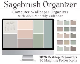 2026 Sagebrush Computer Wallpaper & Folder Icon Set, Minimalist, Organizer, Productivity, Desktop Icons, Background, Mac, PC, Windows, Tech