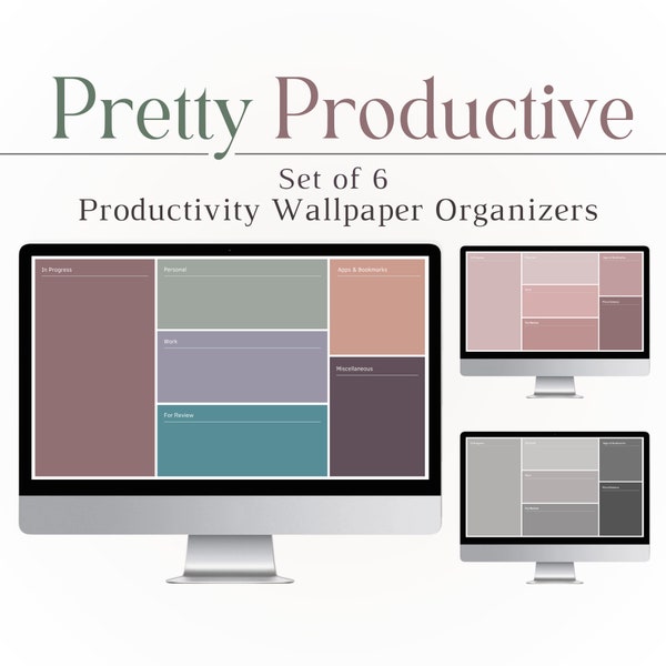 Set di 6 sfondi desktop organizzativi, sfondo minimo per organizer desktop di produttività, download istantaneo, Mac, PC, download digitale