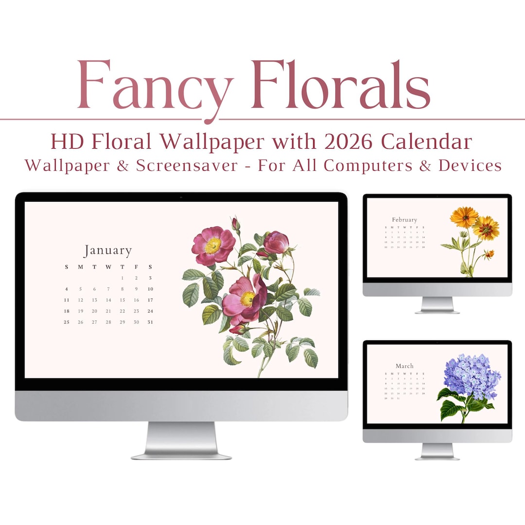 2026 Fancy Florals Desktop Wallpaper \u0026 Calendar, Computer Background, PC,  Mac, Windows, Pretty, HD, Flowers, Aesthetic, Pink, Screensaver - Etsy  Israel, image size:1080x1080