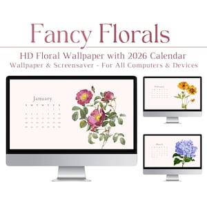 2026 Fancy Florals Desktop Wallpaper & Calendar, Computer Background, PC, Mac, Windows, Pretty, HD, Flowers, Aesthetic, Pink, Screensaver