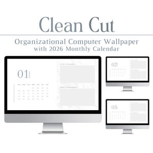 2026 Clean Cut Organizational Desktop Wallpaper Set, Minimalist, Desktop Organizer Background, Mac, PC, Windows, Productivity, Student, Tech