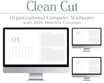 2026 Clean Cut Organizational Desktop Wallpaper Set, Minimalist, Desktop Organizer Background, Mac, PC, Windows, Productivity, Student, Tech