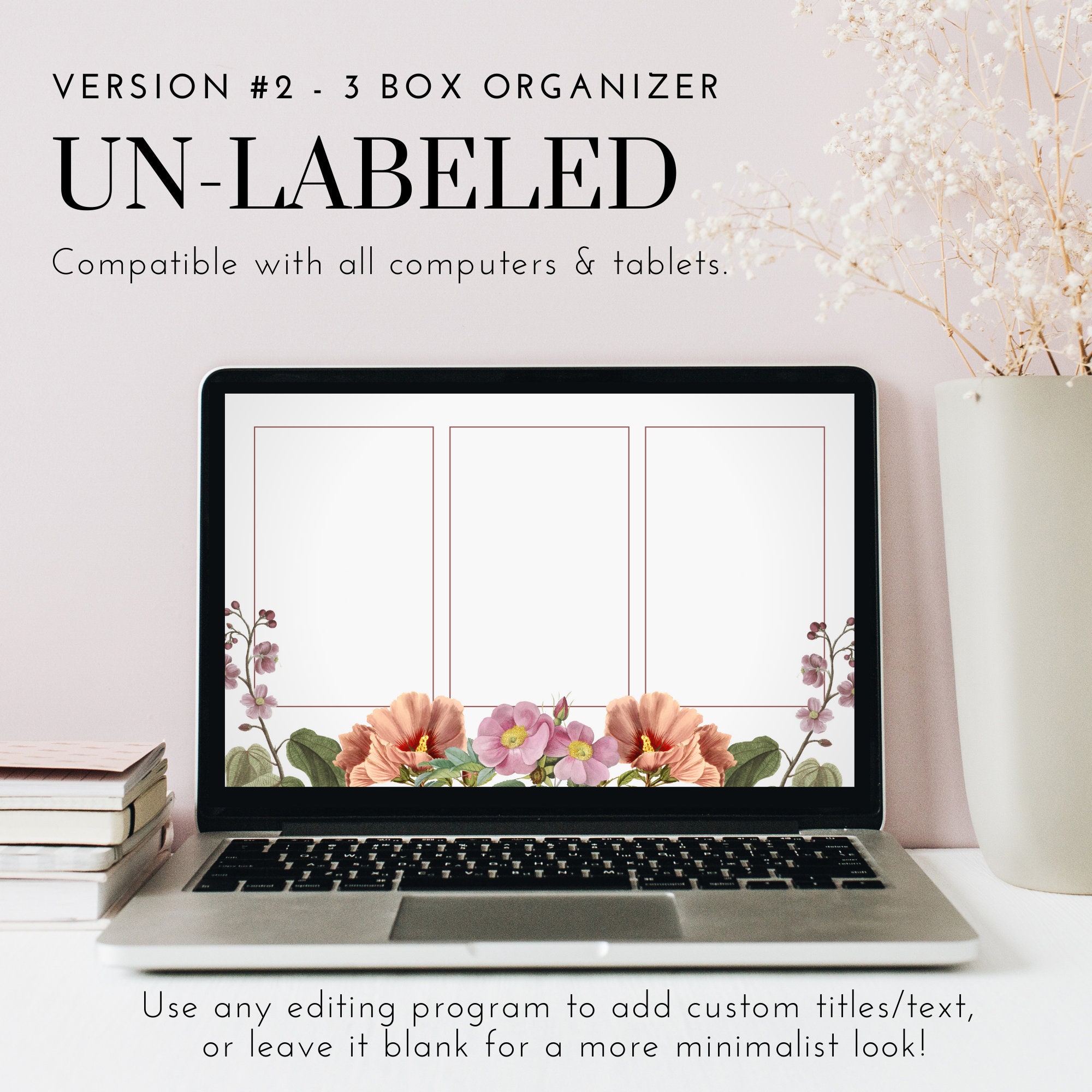Organizing Backdrop Computer Set of 4 Floral Organizational Desktop Wallpaper, Computer Organizer ...
