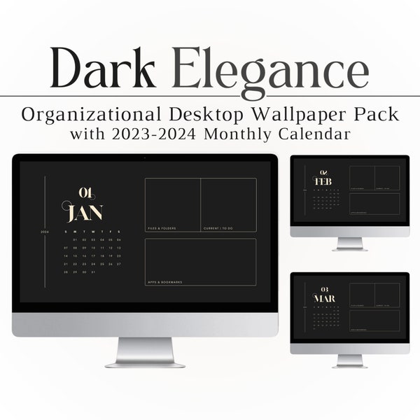 Dark Theme Desktop Wallpaper, Calendar Wallpaper, Dark, Minimalist, Organizational Wallpaper, Mac, PC, Windows, Tech, Night, 2024, Organizer