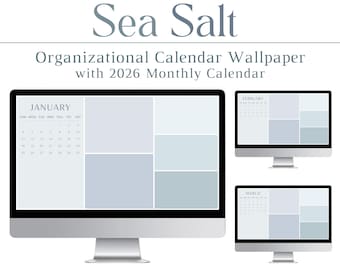 2026 Sea Salt Desktop Wallpaper, Calendar Organizer, Organizational, Mac, PC, Tech, Productivity, Computer Background, Aesthetic, Minimalist
