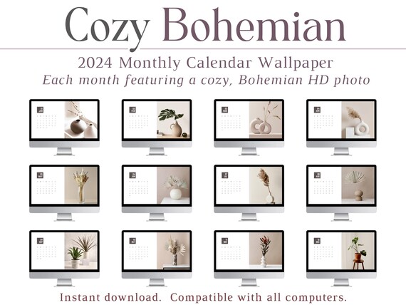 2024 Desktop Calendar Wallpaper, Minimalist Computer Wallpaper, Mac, PC,  Imac, Aesthetic, Beige, Modern, Neutrals, Boho, Decor, Plants, HD - Etsy