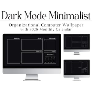 2026 ダークモード ミニマリスト、デスクトップ壁紙、オーガナイザー、黒、コンピューターの背景、Mac、PC、Windows、ナイトモード、テクノロジー、カレンダーの壁紙