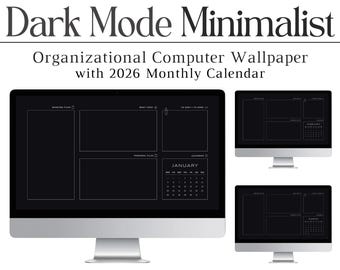 2026 Dark Mode Minimalist, Desktop Wallpaper, Organizer, Black, Computer Background, Mac, PC, Windows, Night Mode, Tech, Calendar Wallpaper