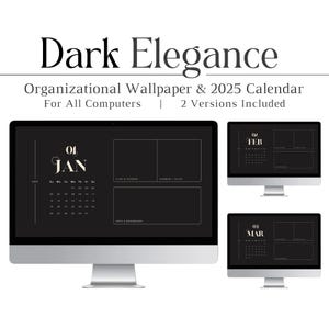 Sfondo desktop Dark Elegance 2025, sfondo calendario, minimalista, organizzativo, Mac, PC, Windows, tecnologia, notte, organizzatore, tema scuro