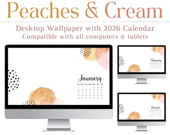 2026 Peaches & Cream, Desktop Wallpaper, Monthly Calendar, Computer Background, Girly, Minimalist, Pink, Aesthetic, Mac PC, Organizer, Tech
