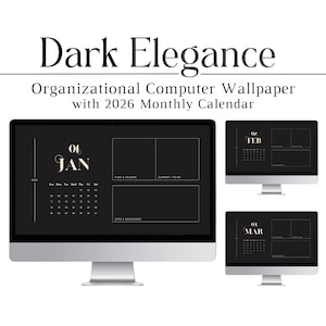 2026 Dark Elegance Desktop Wallpaper, Calendar Background, Minimalist, Organizational, Mac, PC, Windows, Tech, Night, Organizer, Dark Theme