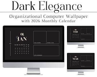 2026 Dark Elegance Desktop Wallpaper, Calendar Background, Minimalist, Organizational, Mac, PC, Windows, Tech, Night, Organizer, Dark Theme