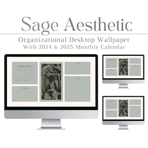 2025 Sage Aesthetic Desktop Wallpaper Organizer, Green, Aesthetic, Computer Background, Calendar, Organization, Computer Background, Mac, PC
