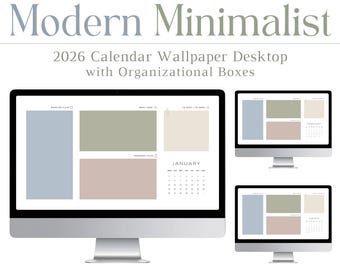 2026 Modern Minimalist Desktop Wallpaper, Organizer, Calendar, Organizational, Mac, PC, Laptop, Student, Productivity, Computer Background