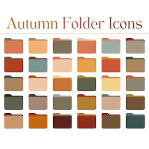 May include: A set of 36 folder icons in various autumnal colours, including shades of brown, orange, red, and green. The icons are arranged in a grid pattern.