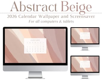 2026 Abstract Beige Calendar, Desktop Wallpaper, Artsy, Aesthetic, Neutrals, Computer Background, Mac, PC, Windows, Boho, Minimalist, Tech