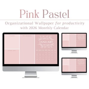 2026 Pink Pastel Desktop Wallpaper Organizer + Calendar, Organizational, Productivity, Mac, PC, Pink, Cute, Aesthetic, Computer Background