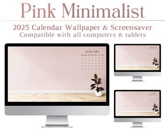 2025 Pink Minimalist Calendar Desktop Wallpaper, Computer Wallpaper, Mac, PC, Boho, Plants, Minimalism, Aesthetic Background, Screensaver