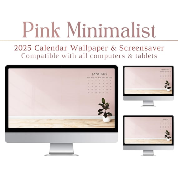 2025 Pink Minimalist Calendar Desktop Wallpaper, Computer Wallpaper, Mac, PC, Boho, Plants, Minimalism, Aesthetic Background, Screensaver