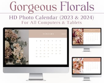 Gorgeous Florals Desktop Wallpaper + 2024 Calendar, Flowers, Floral, Aesthetic Wallpaper, Photo Calendar, Flower Wallpaper, Mac, PC, Windows