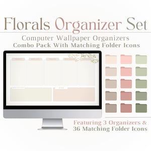 Simple Florals Desktop Organizer, Folders Icons, Computer Wallpaper, Icon Pack, Productivity, Minimalist, Mac, Windows, PC, Tech, Bundle, HD