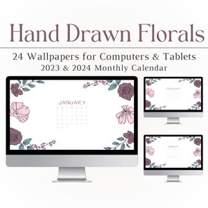 2023-2024 Calendar Wallpaper, Floral, Cute, Computer Wallpaper, PC, Mac, Windows, iPad, Tablet, Flowers, Computer Background, Wallpaper, HD