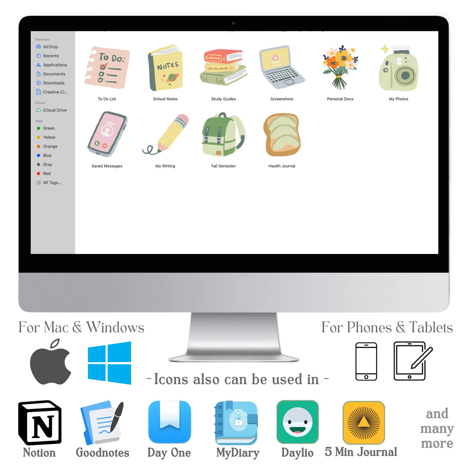 Computer Instant Download Icon 60+ Folder Icons for Mac & PC, Desktop Folder Icons, File Icons, Mac ...