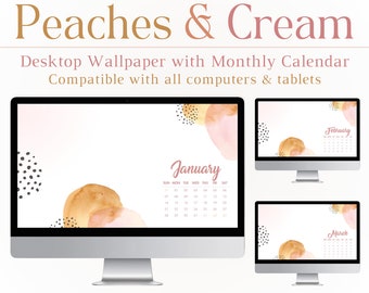 Peaches N' Cream Wallpaper With 2024 Monthly Calendar, Desktop Wallpaper,  Pink, Aesthetic, Mac, PC, Imac, Windows, Tablet, HD, Cute, Tech - Etsy