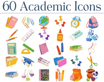 60 Academic Folder Icons for Mac & PC, School Icons, File Icons, Mac, PC, Windows, Icons, Back To School, Icons for Teachers, Students, Tech