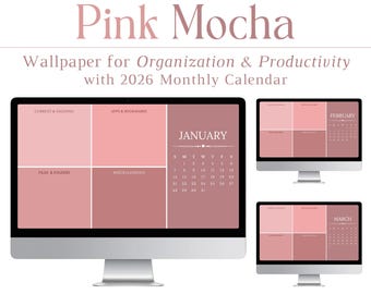 2026 Pink Mocha Computer Wallpaper, Desktop Organizer, Minimalist, Aesthetic Pink, Mac, PC, Laptop, Background, Productivity, Organization
