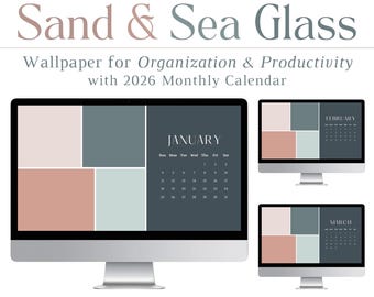 2026 Sand & Sea Glass, Desktop Wallpaper, Mac, PC, Windows, Laptop, Organizer, Organizational, Calendar, Productivity, Tech, Student, Office