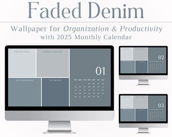 2025 Desktop Wallpaper Organizer and Calendar, Organization Background, Productivity, Computer Background, Mac, PC, Windows, Tech, Blue, HD